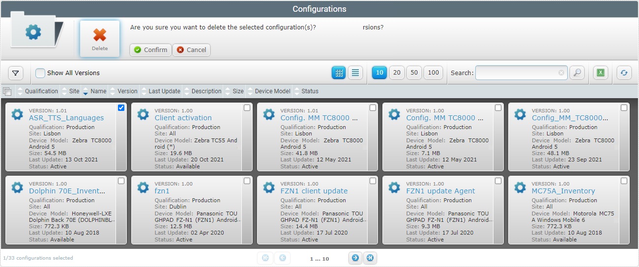 Delete Configurations Confirmation
