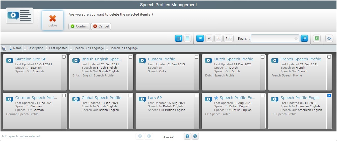 Global Speech Profile Delete