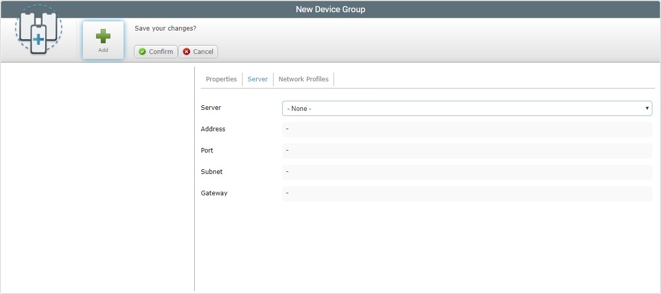 New Device Group Server Tab