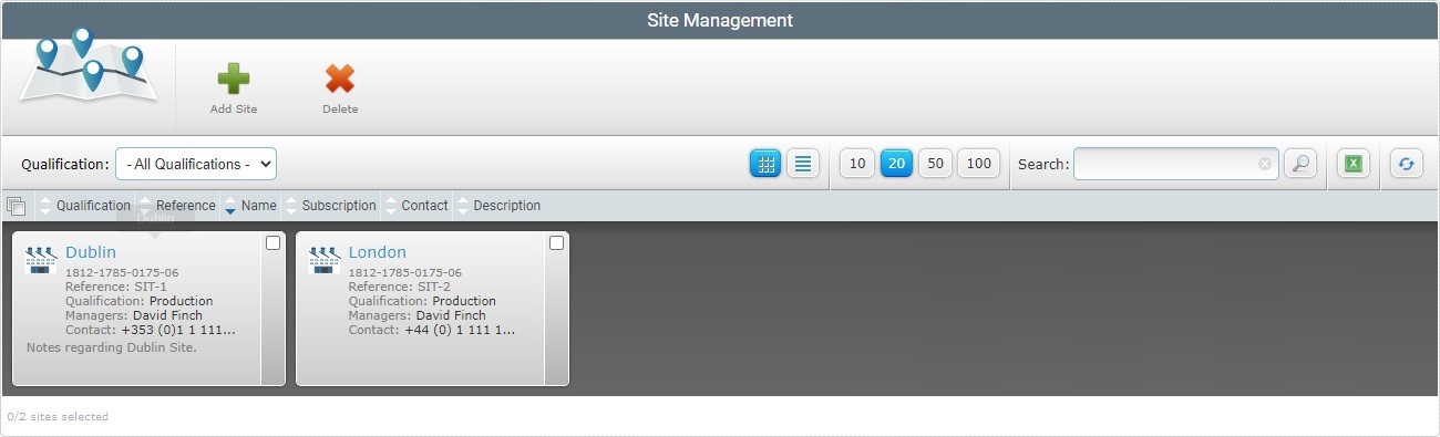 Site Management Page Example