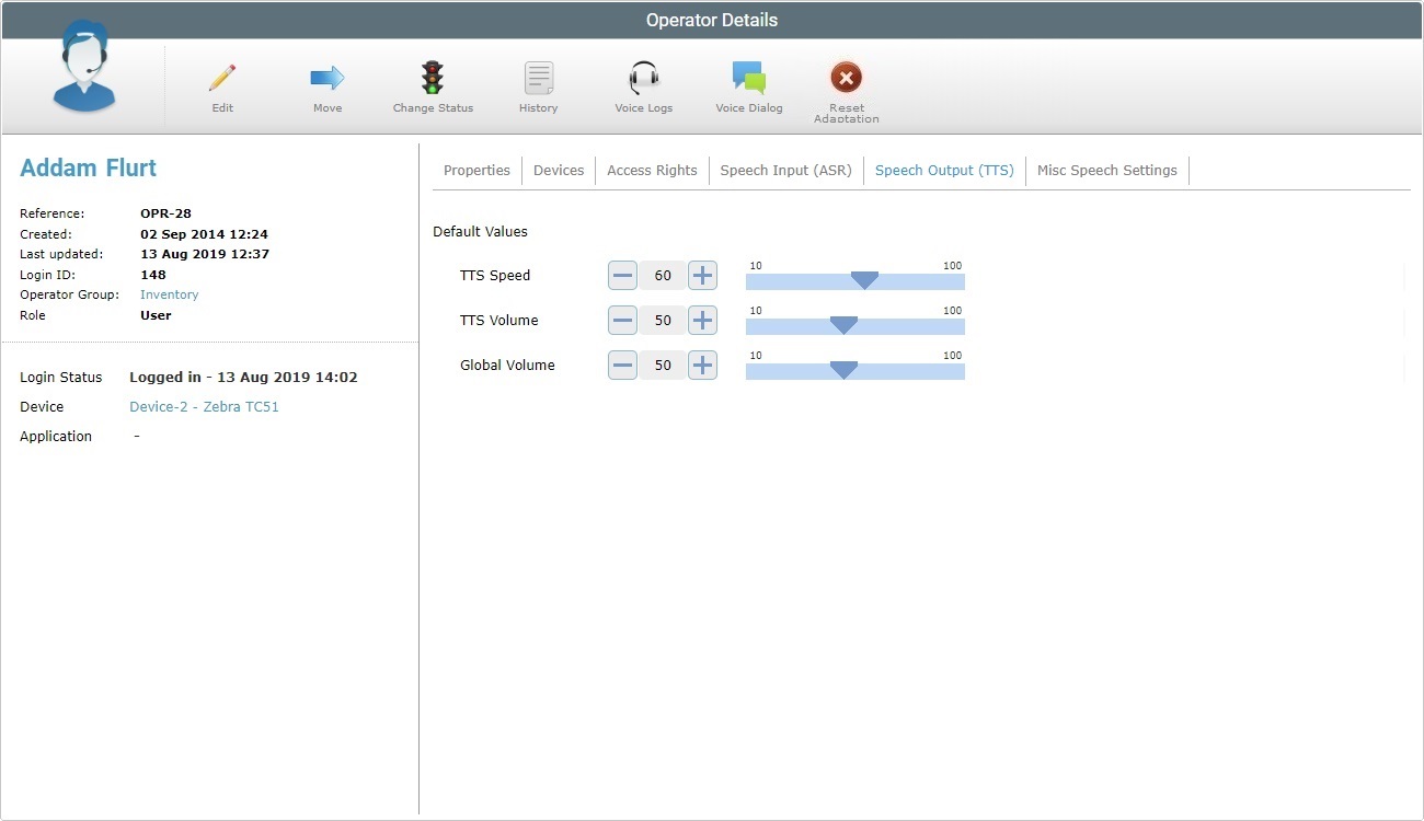 Operator Details Page Advanced Voice Settings Tab View 0