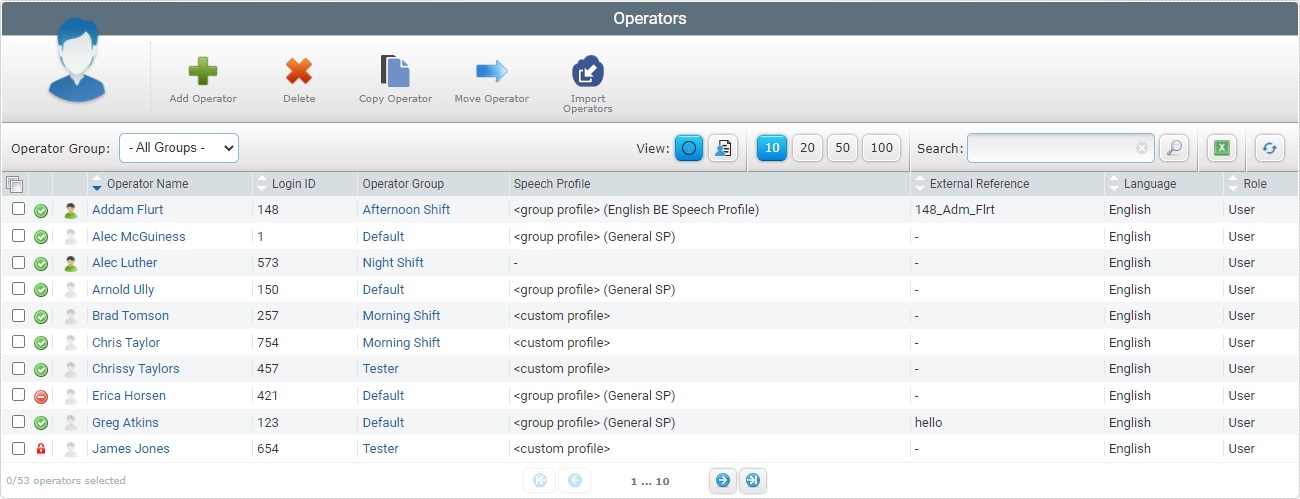 Operators Page Properties View