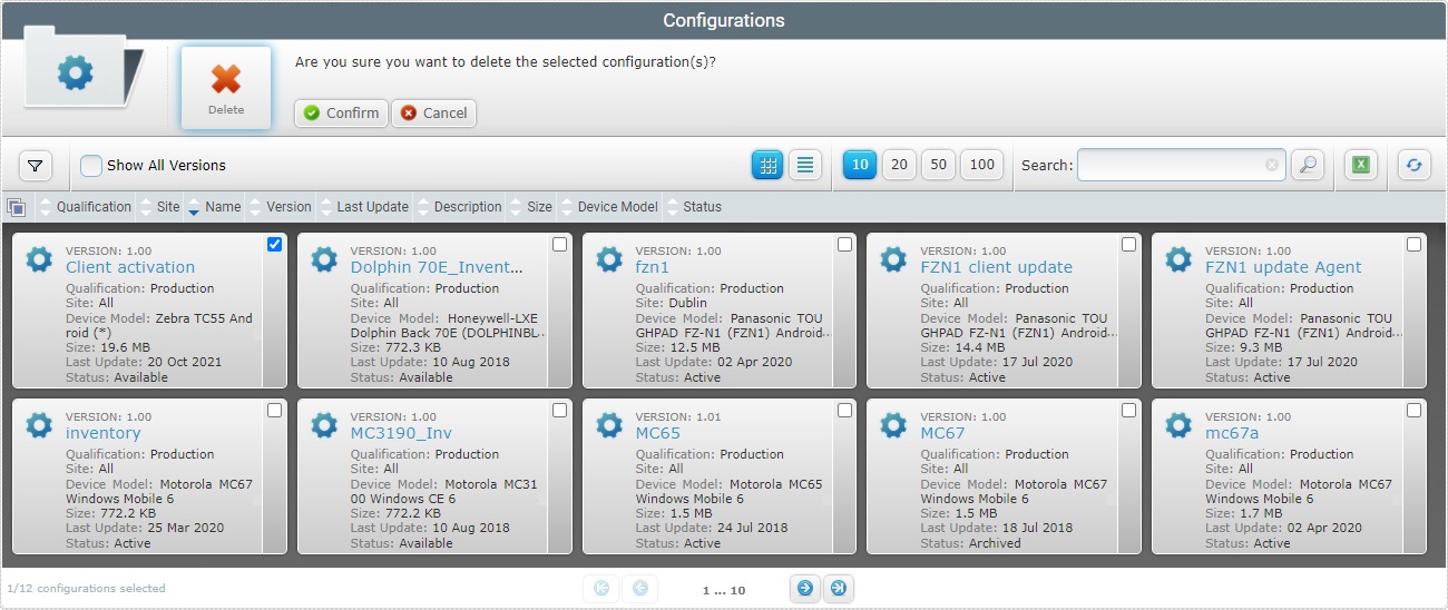 Site Delete Configurations Confirmation