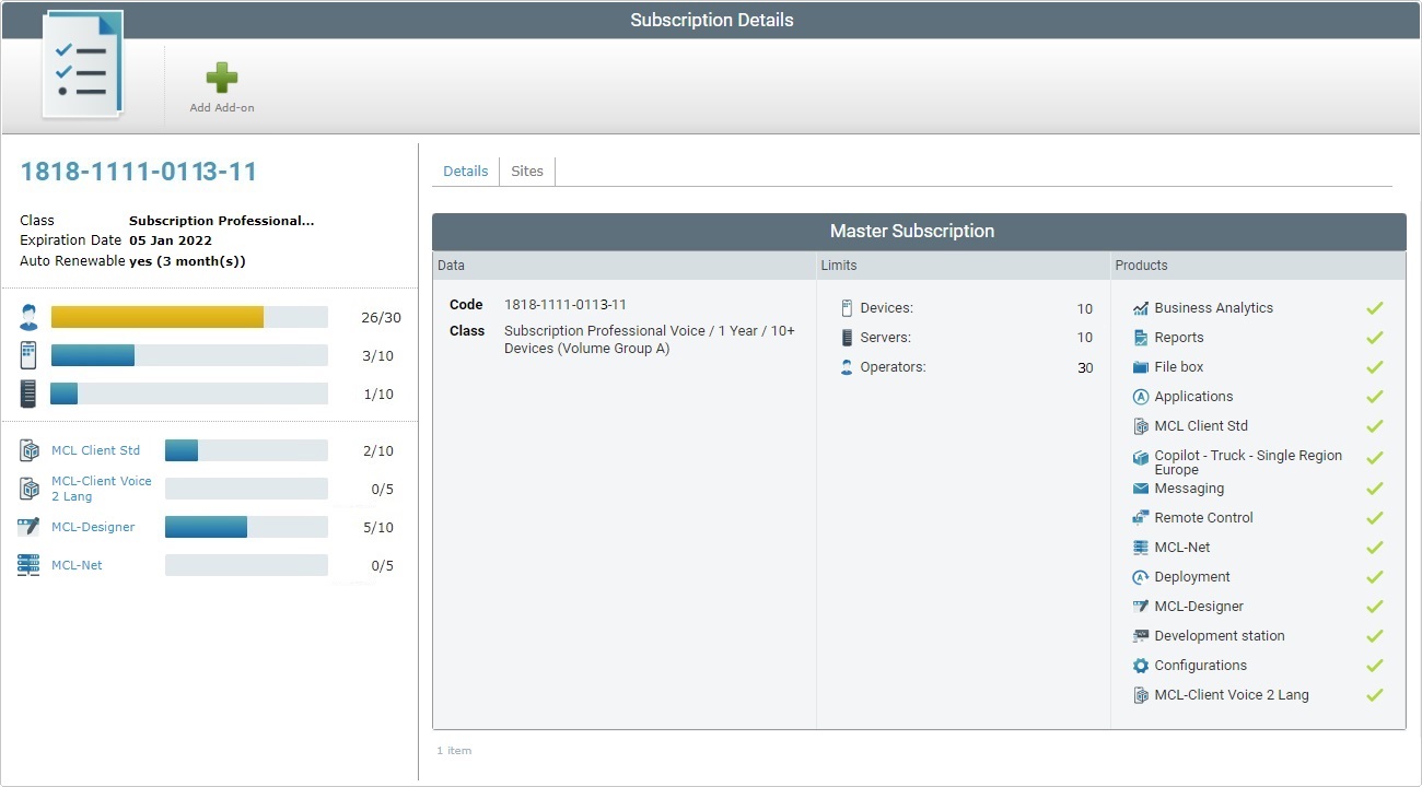 Subscription Details Products Tab