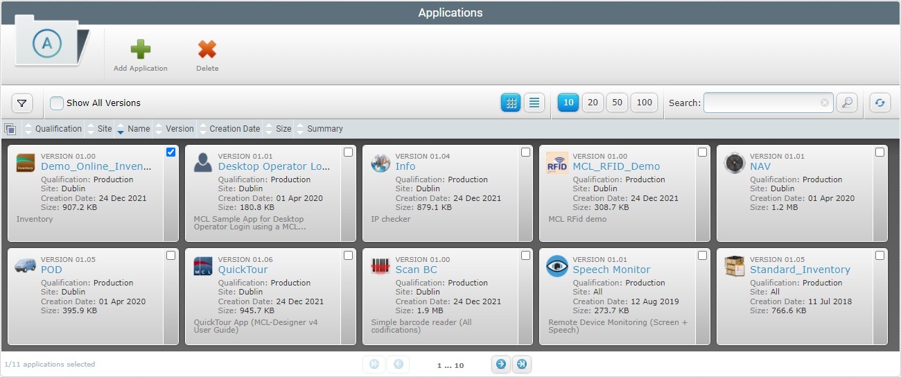 Applications Page selected app_Site