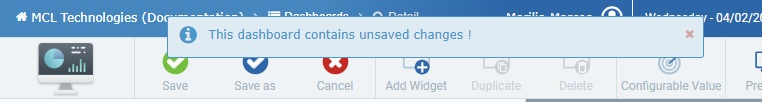 Dashboard Message_Unsaved Changes