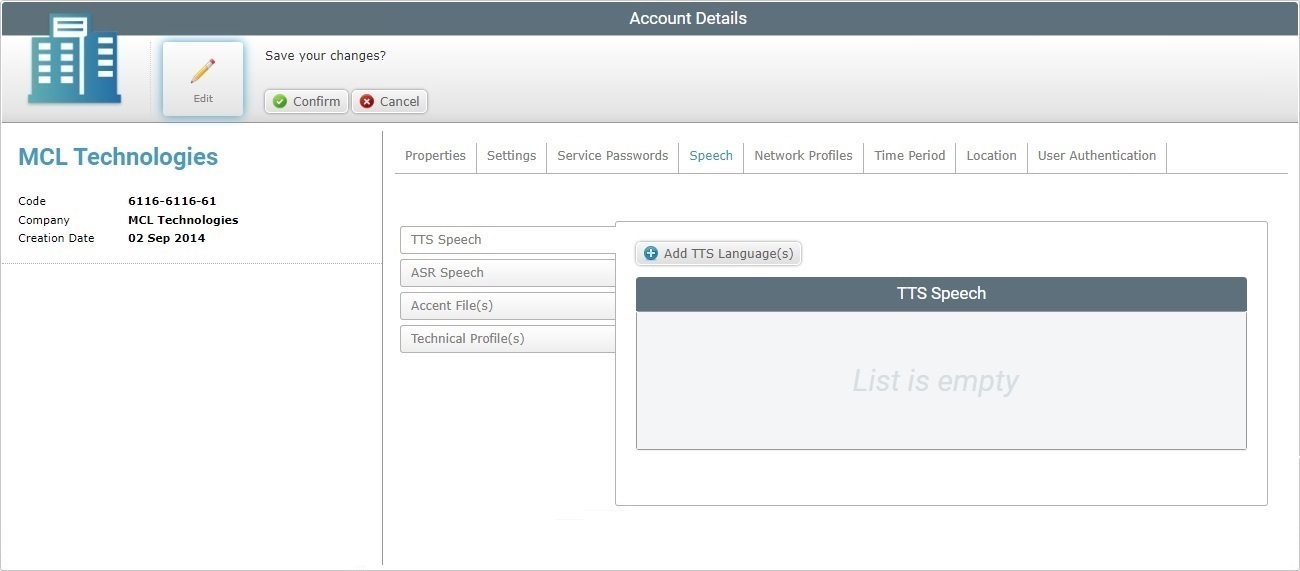 Account Details Voice tab Edit