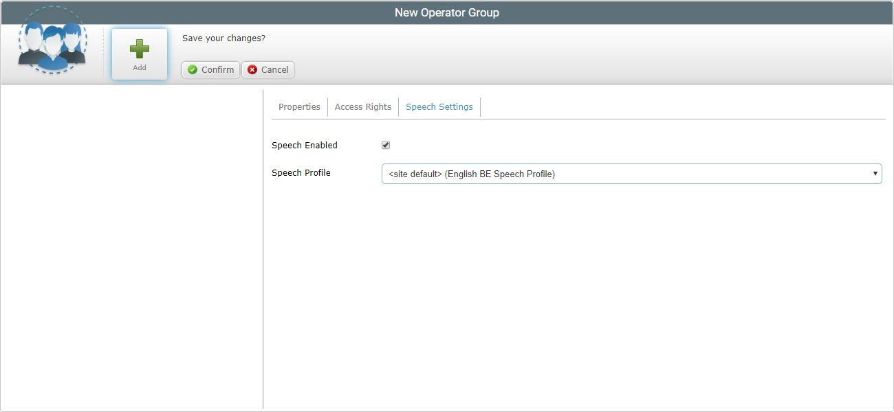 New Operator group Page Default Speech In Out Tab Voice