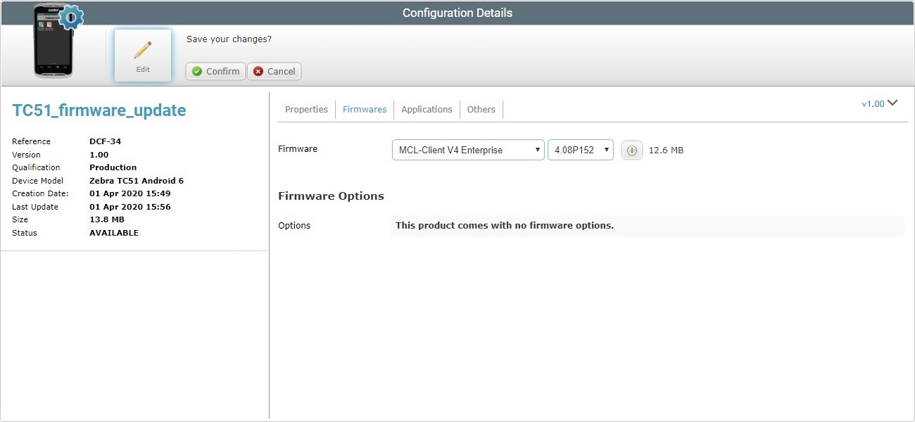 Site Configuration Details Firmwares tab edit_a