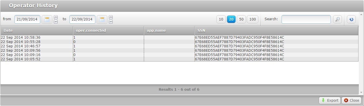 Operator History Window