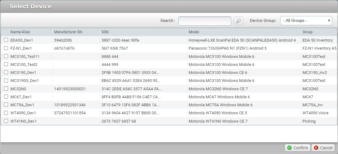 New Operator DevicesTab select device