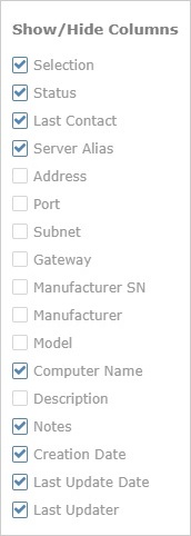 Show_Hide Columns list Servers_Site