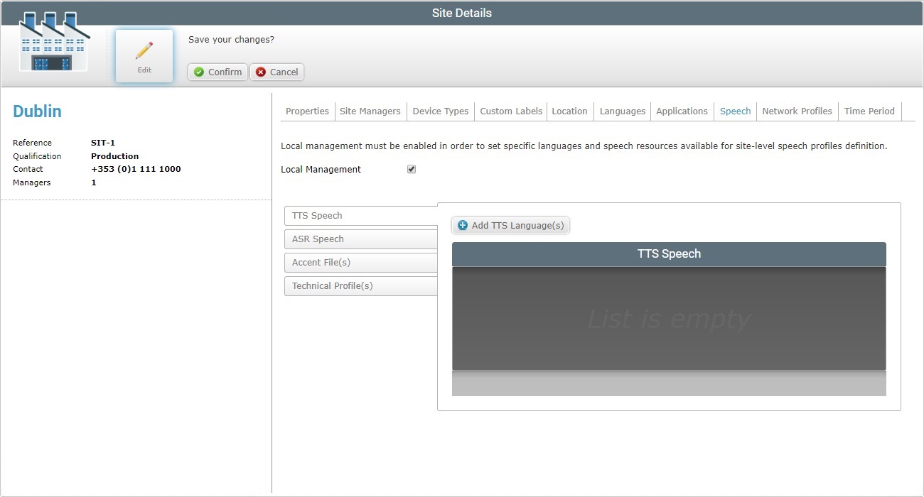 Account Site Details Global Man. Speech tab2