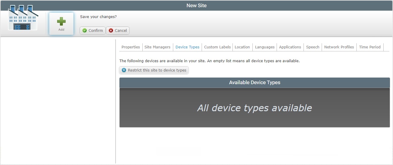Add Site Device Types Tab