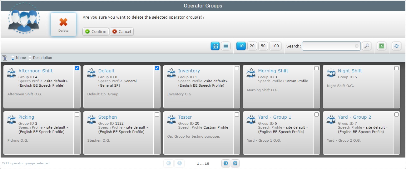Operator Groups Page Delete Confirmation