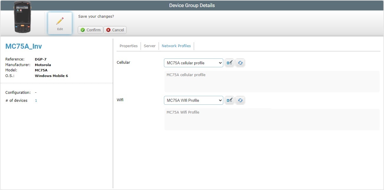 Device Group Details Page Network Profiles Tab EditX