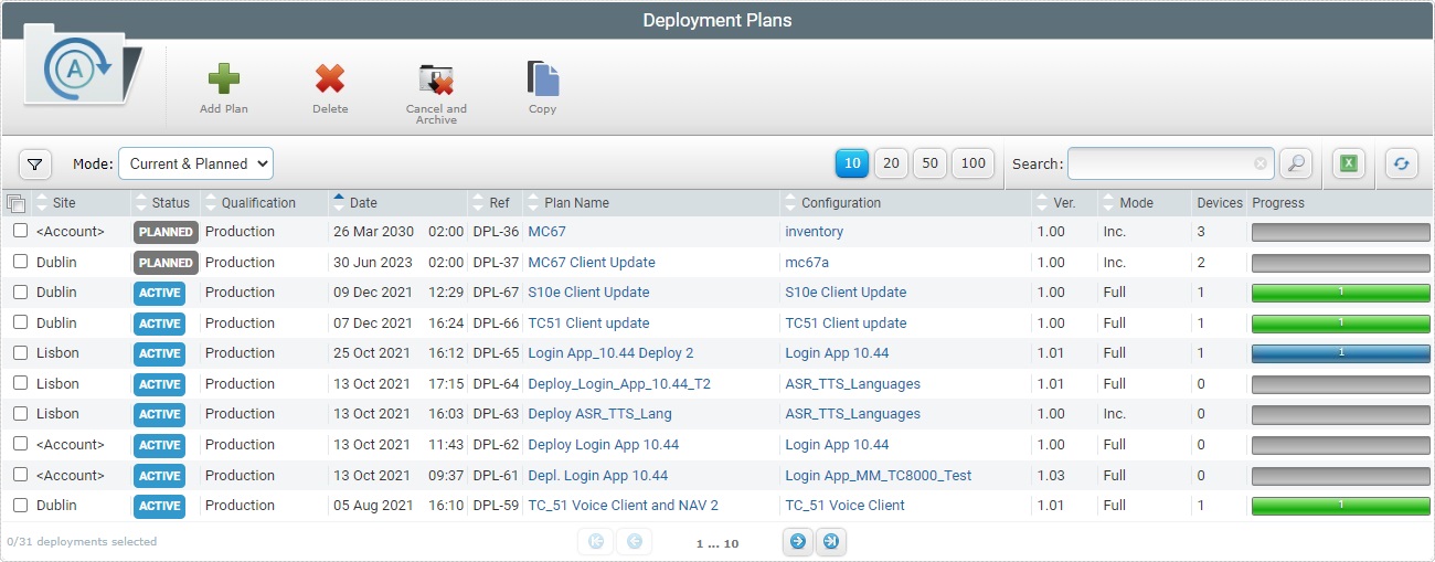 Account Deployment Plans Page Current Planned View