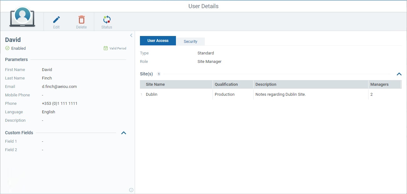User Details Page View Mode