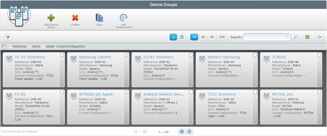 Device Groups Page Grid View