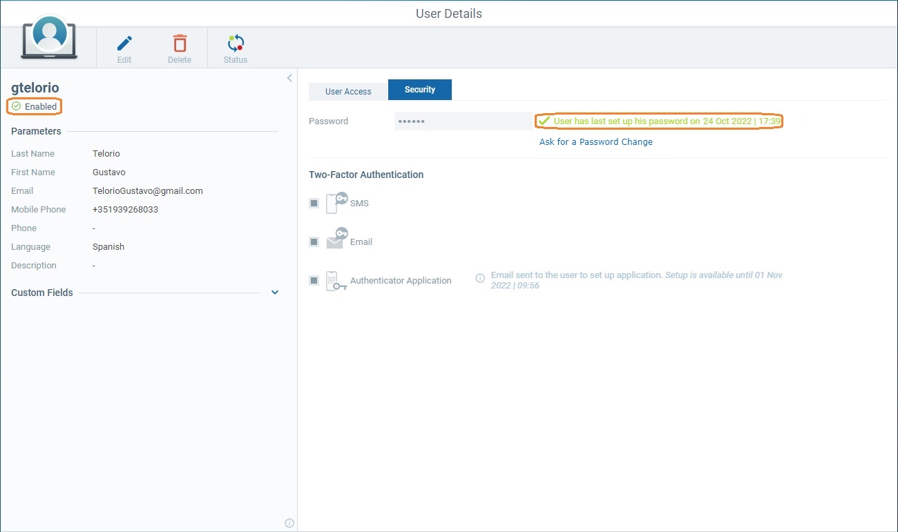 New User Status Enabled