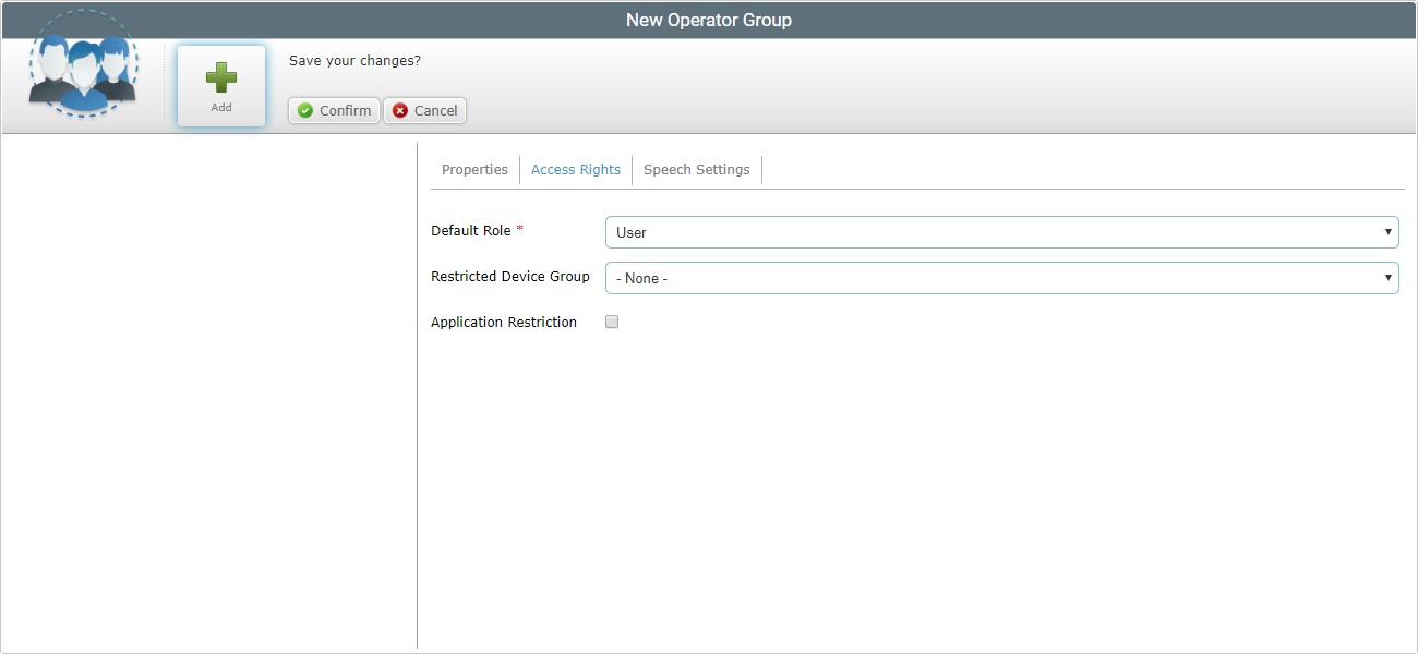 New Operator Group Page Access Rights Tab