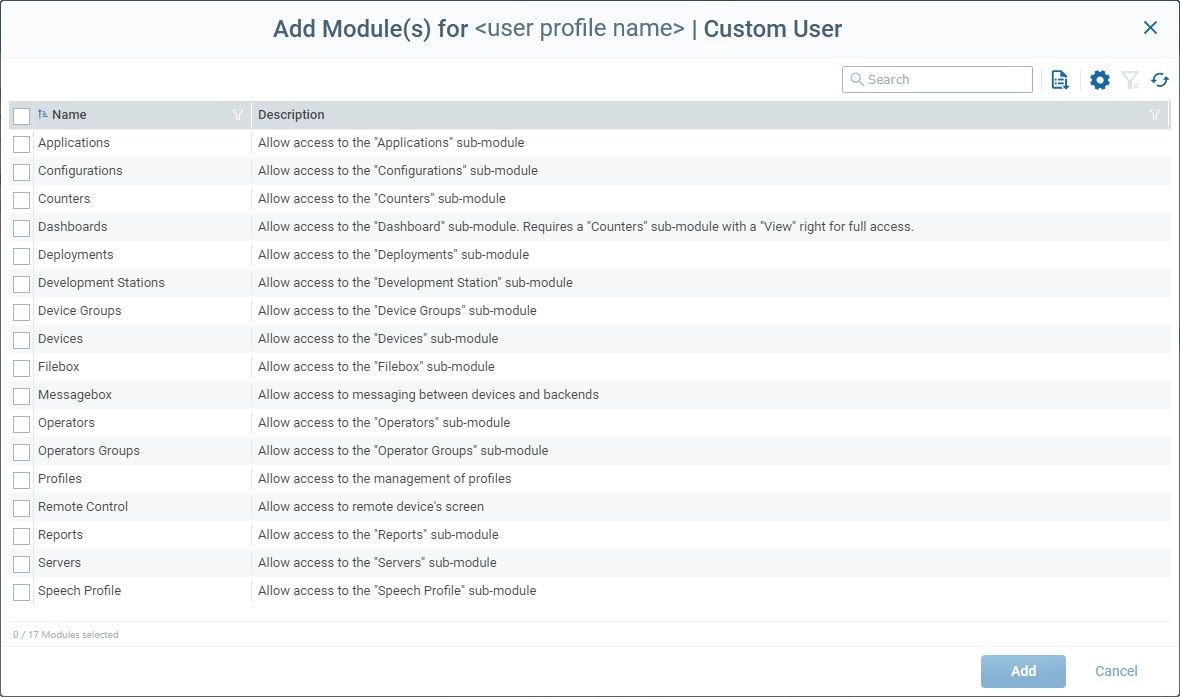 User Profiles Select Modules 01