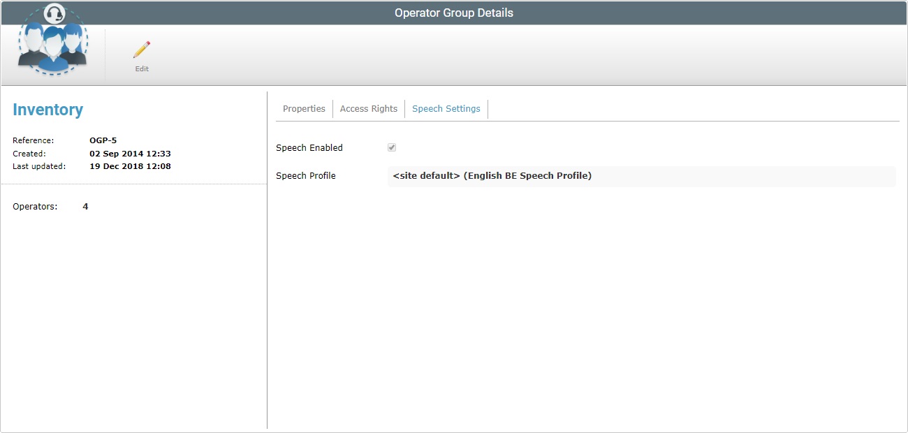 Operator Group Details Page Default Advanced Voice Settings tab