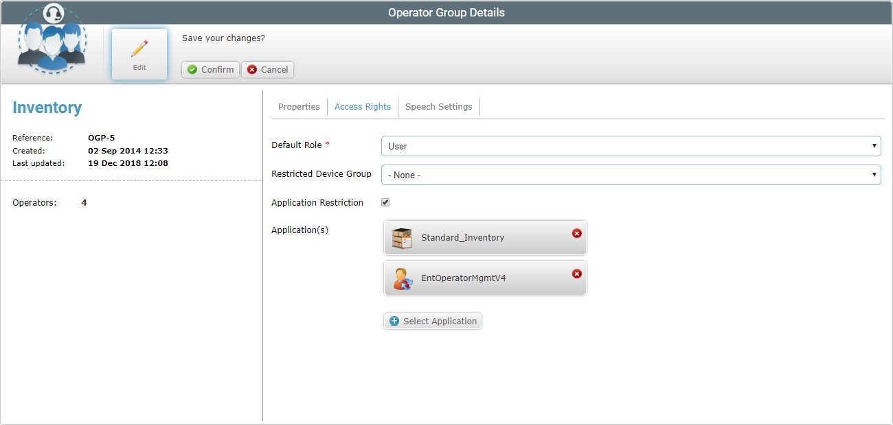 Operator Group Details Page Access Rights Tab App Restrictions3