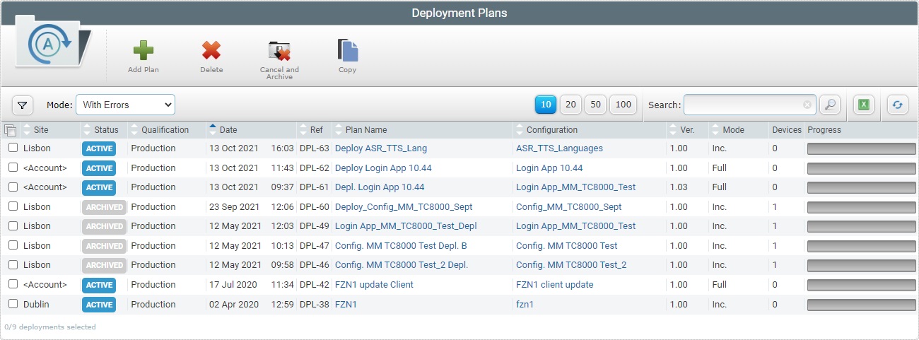 Account Deployment Plans With Errors View