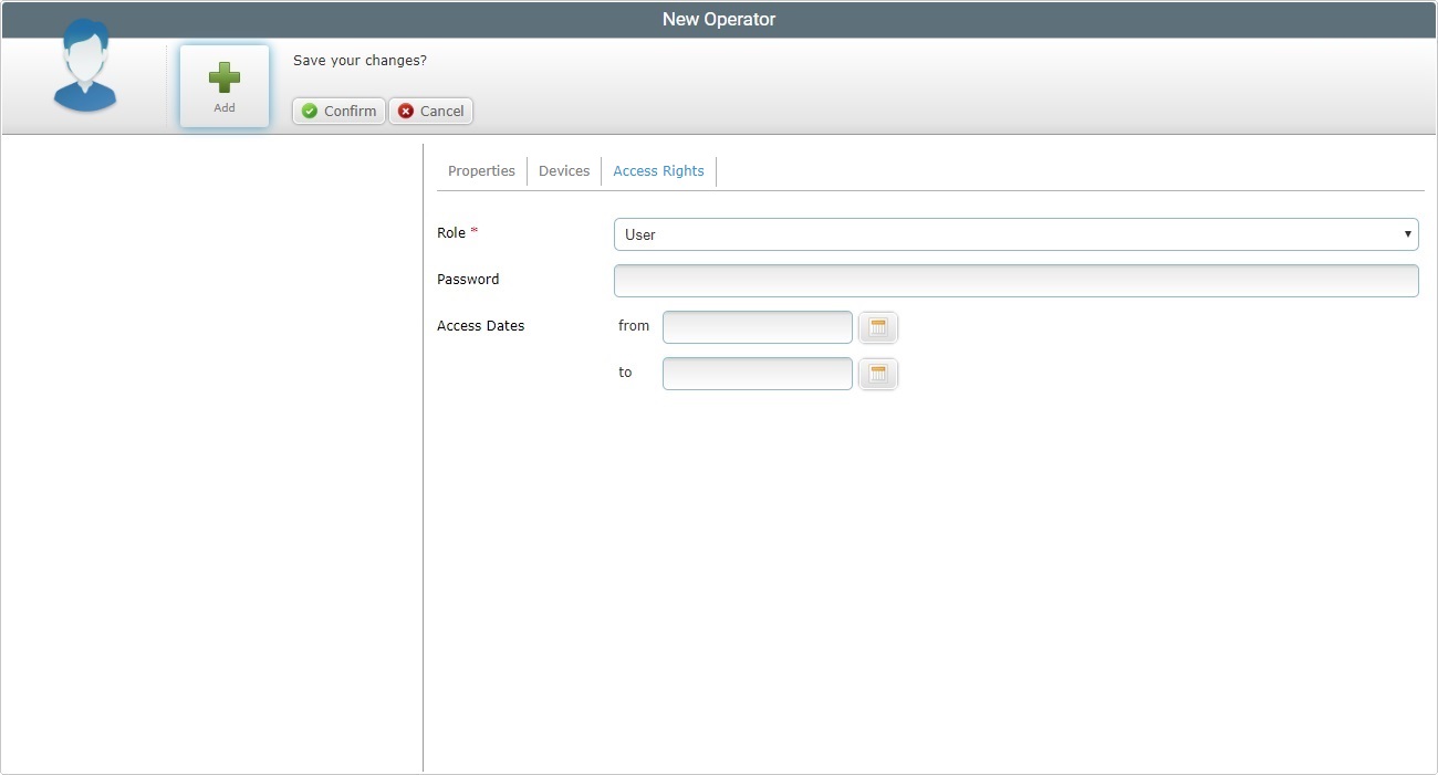 New Operator Access Rights Tab