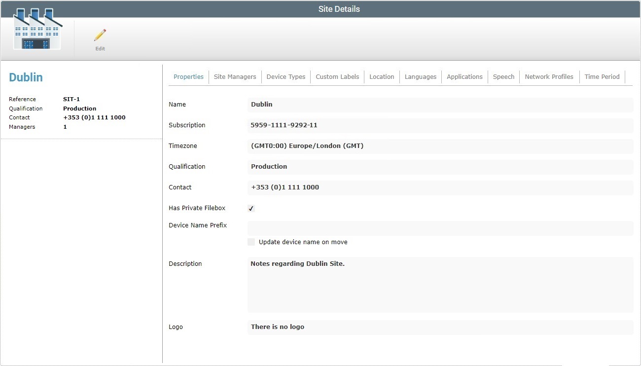 Site Details Page with Private Filebox