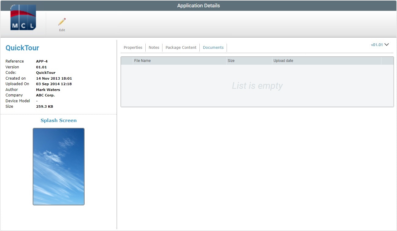Application Details Page Documents Tab View A