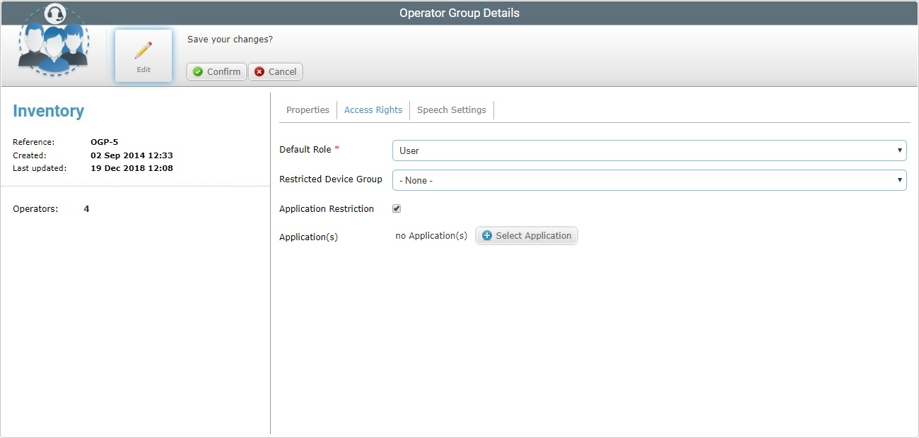 Operator Group Details Page Access Rights Tab App Restrictions2