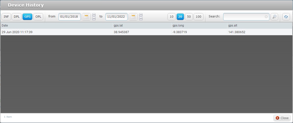 Device History GPS Tab