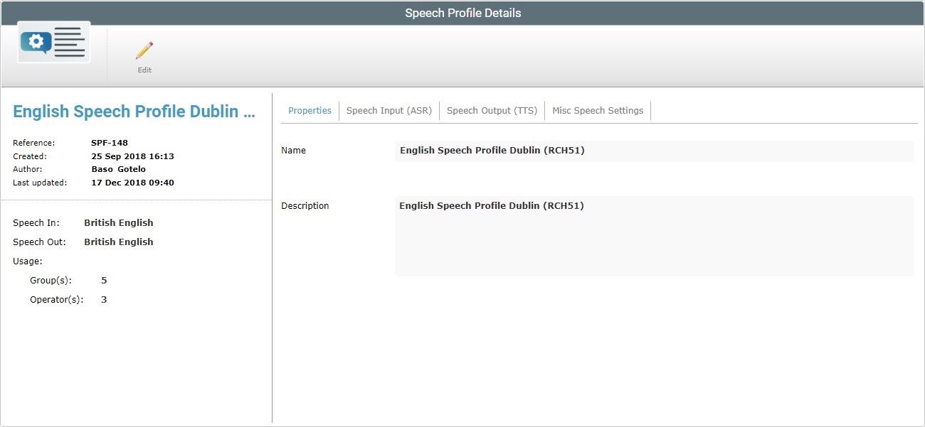 Site Speech Profile Details Prop. Tab View Mode