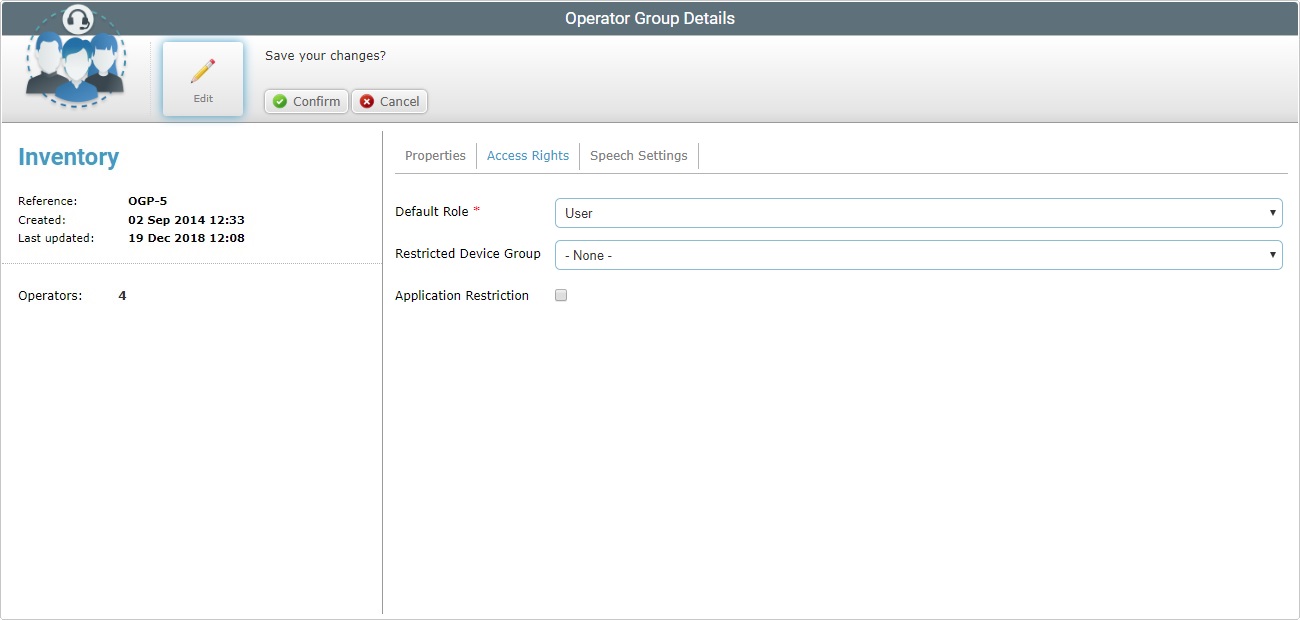 Operator Group Details Page Access Rights Tab App RestrictionsB