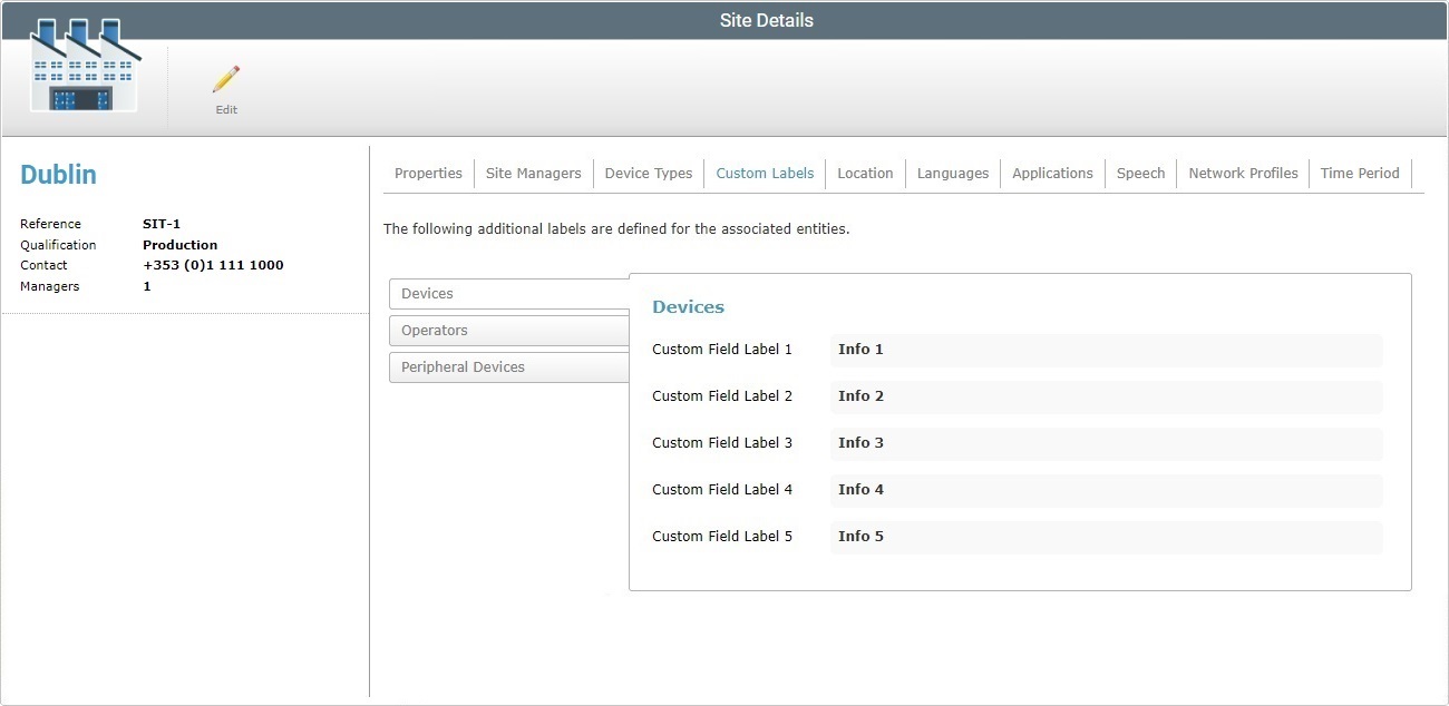 Site Details Cust Fields Lab Tab Read