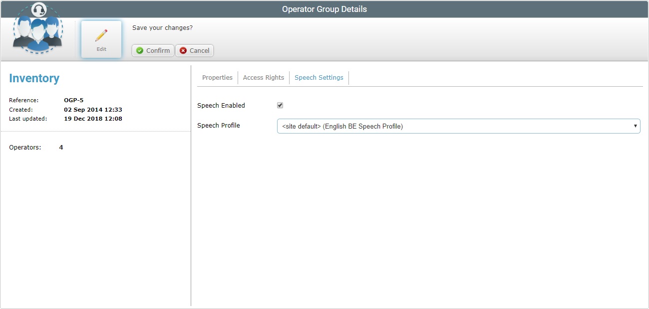 Operator Group Details Page Default Speech In Out Tab Edit