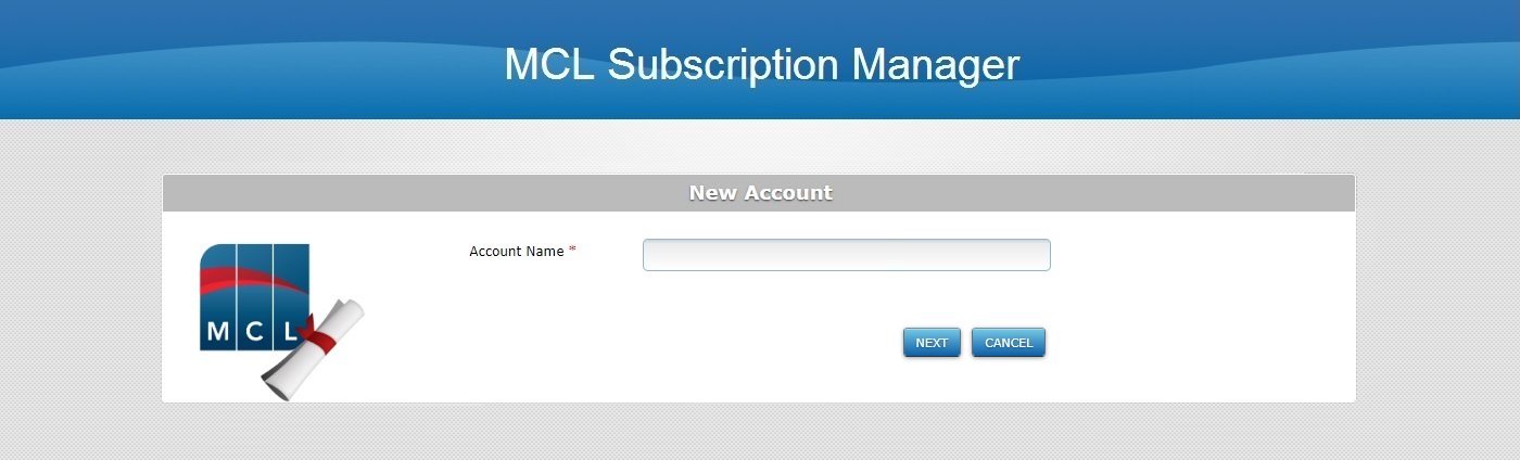 MCL Subscription Manager new account0