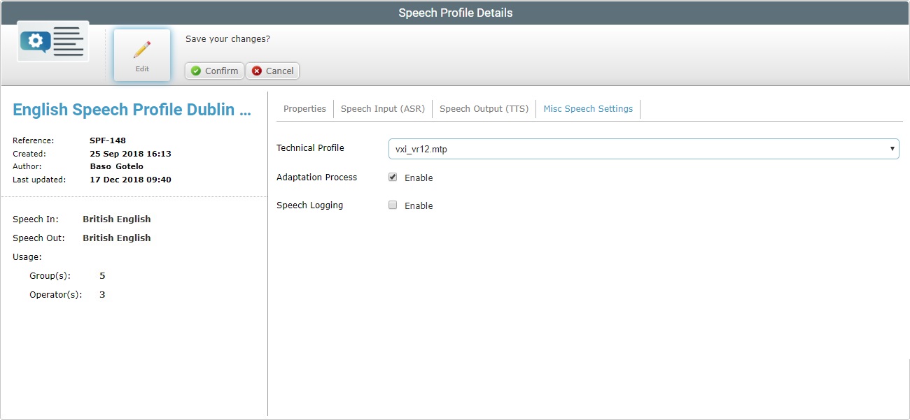 Site Speech Profile Details Speech Misc Speech SettingsTab Edit Mode