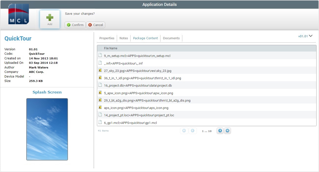 New Application Page Pack Content Tab