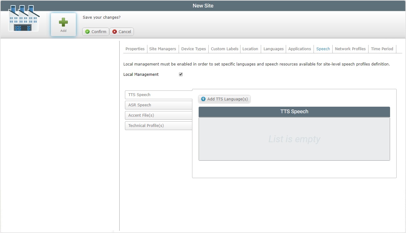Account New Site Details Speech Tab Check Local Manag