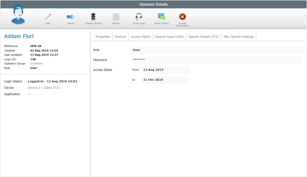 Operator Details Page Access Rights Tab No Voice View