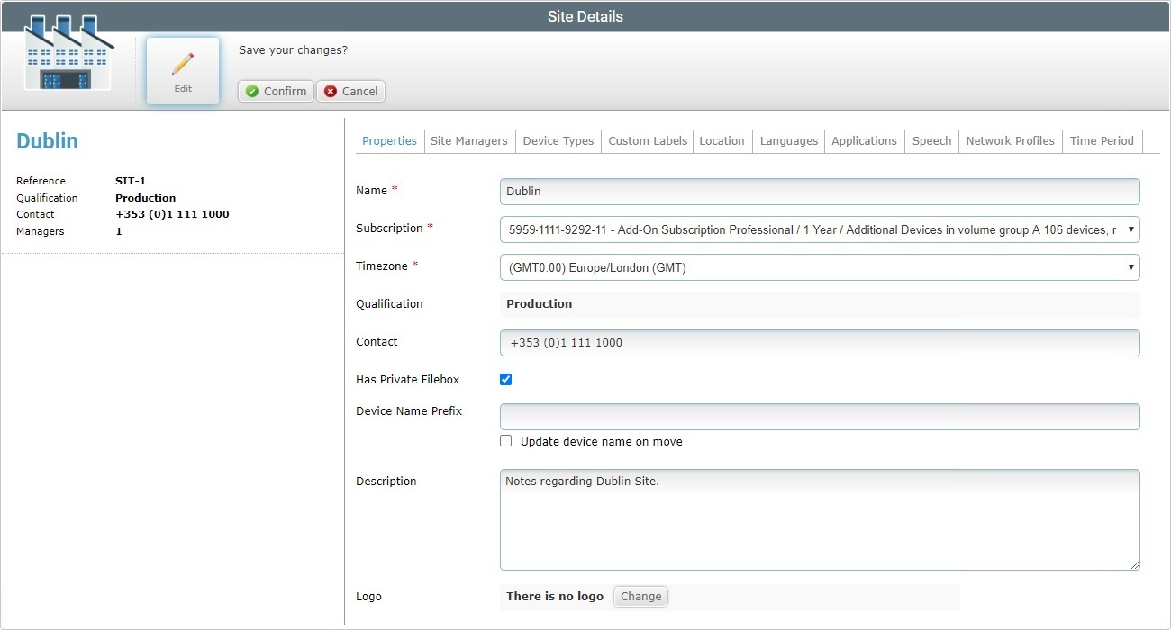 Site Details Prop Tab Edit