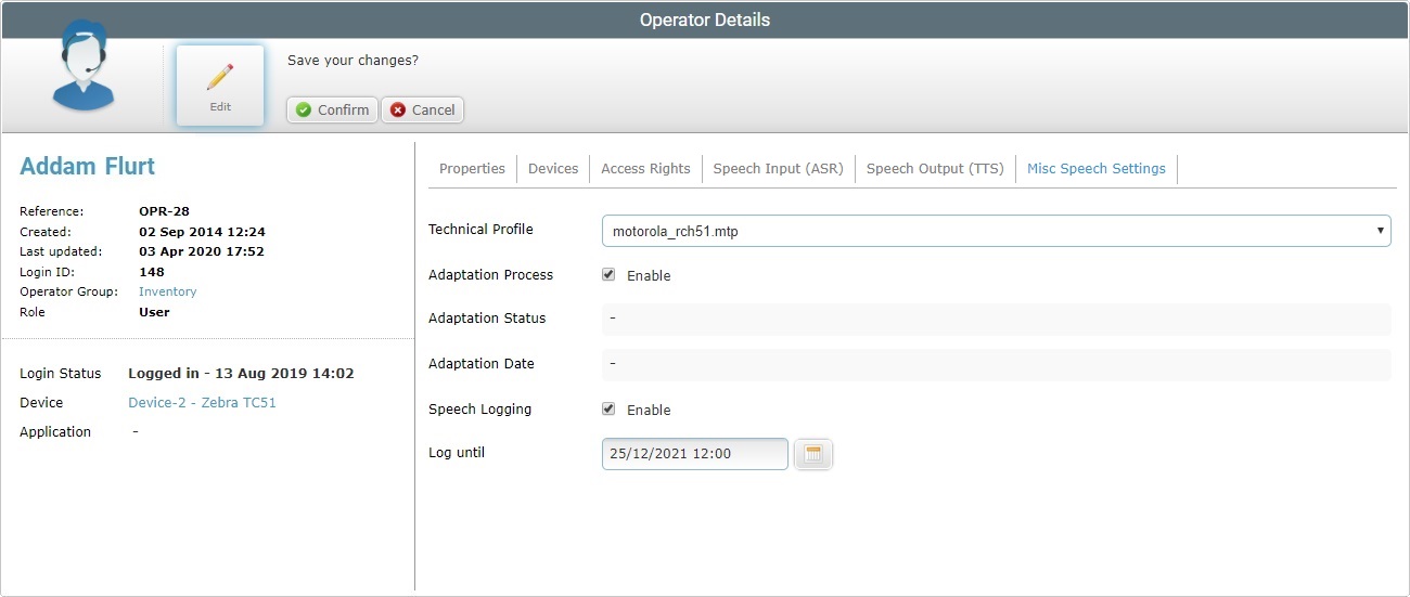 Operator Details Page Advanced Voice Settings Tab Edit