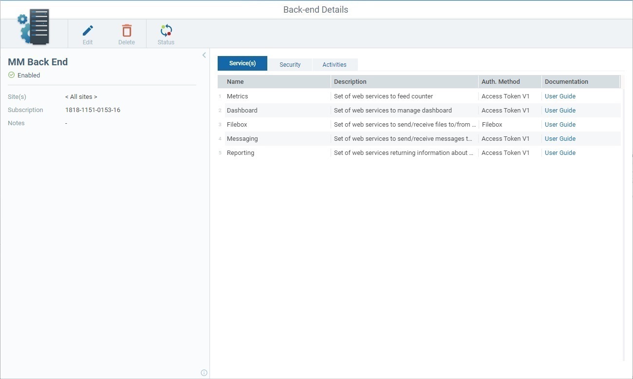 Back End Details Page