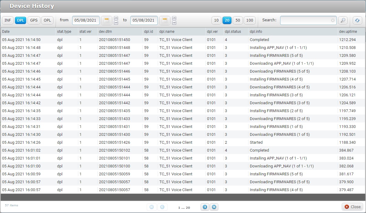 Device History DPL tab