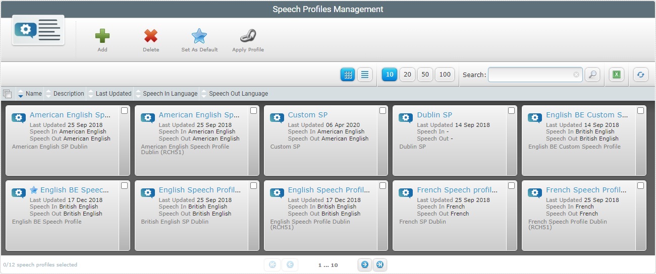 Site Speech Profile Manag Page Grid