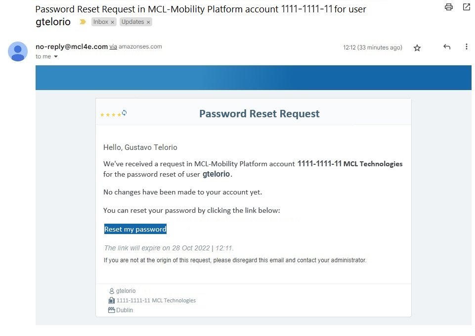 Password Reset Request Email