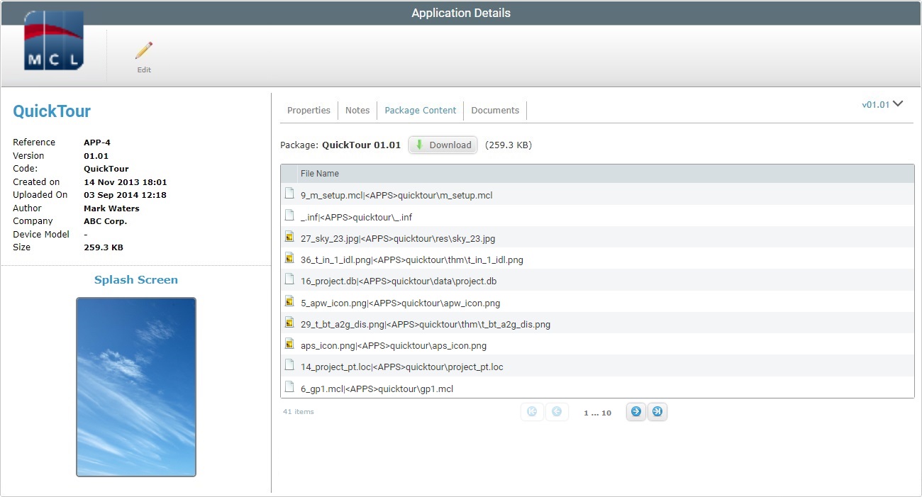 Application Details Page Pack Content Tab View_Site